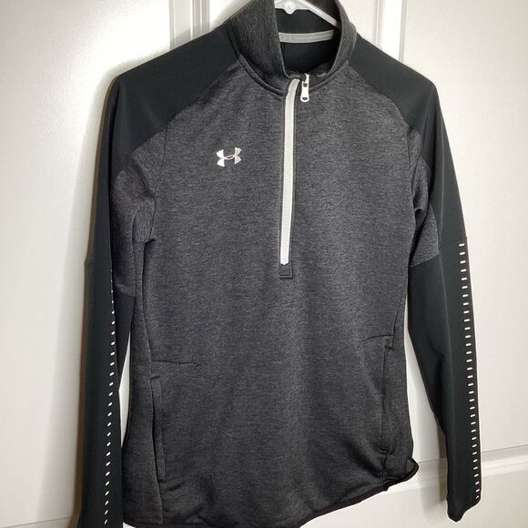 Ladies Under Armour 1/4 zip Hybrid Pullover Gray/Black/white small - Picture 2 of 6